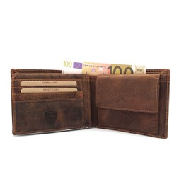 Jockey Club Genuine Leather Biker Wallet Horizontal Hunter Leather Wallet Skull with RFID Protection, brown, coin purse