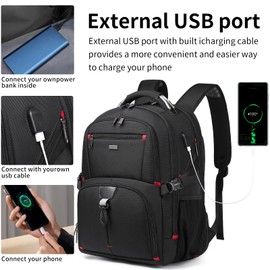 DUSLANG 50L Travel Laptop Backpack with Red Lock for Men Women, Extra Large Heavy Duty Big Carry on Backpack for Weekend Airline Approved Fits 17 Inch Computer, Black