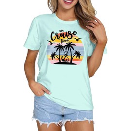 On Cruise Time T-Shirt Women Coconut Tree Graphic Tees Summer Vacation Shirt Beach Praty Tops Family Cruise Shirts (L, Green)