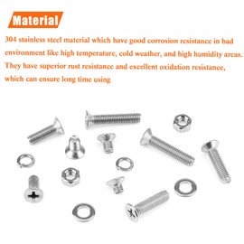 HELIFOUNER 240 Pieces M5 x 6mm /8mm /10mm /12mm /16mm /20mm /25mm, Phillips Countersunk Head Machine Screws, Metric Screws Bolts Washers Nuts Kit, 304 Stainless Steel