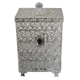 SEHAMANO Antique Rectangular Wastebasket, Vintage Decorative Small Trash Can, Classic Garbage Container Bin for Vanity, Bedroom, Kitchen, Powder Rooms, Home Office Rubbish Bin (Silver (Shiny Silver))