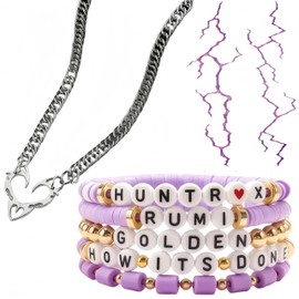 Plergi Kpop Demon Rumi Zoey Mira Merch Set Includes Necklace, Tattoo and 5PCS Bracelets, K pop Characters Inspired Friendship Bracelets Costume Cosplay Accessories Gifts for Teens Fans Women Men