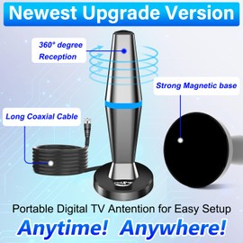 Digital TV Antenna for Smart Tv Indoor Antenna for Tv Without Cable with Strong Magnetic Base,360° Reception Digital HDTV Antenna for Local Channels-10FT Long Cables (Black Magnetic Base)