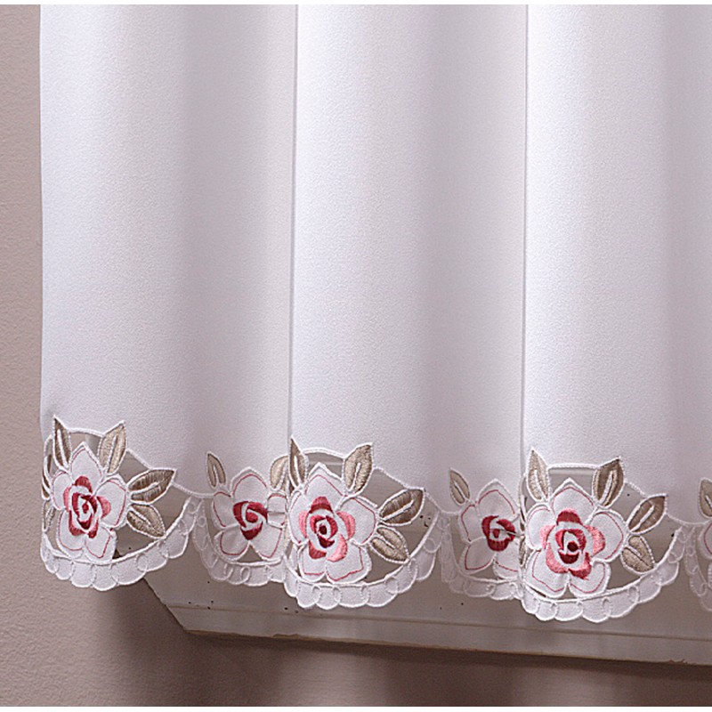 Today's Curtain Capri Reverse Embroidery Tab Top Tier 36", White/Rose,