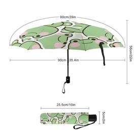 Rnivry Cute Frog Travel Umbrella Kawaii Nature Windproof Compact Automatic Open/Close Folding Rain Umbrellas Collapsible Auto Portable Umbrella for Women Girls Kids