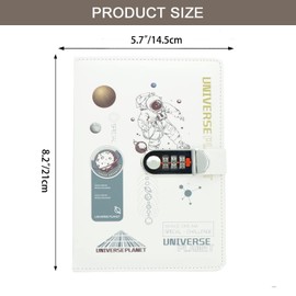 NectaRoy Lockable Diary, PU Leather Password Notebook(Universe Planet), A5 Secret Travel Journal with Lock for Office School Supplies Student Stationery Birthday Gift, 210x145mm