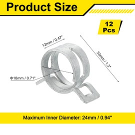 uxcell 12Pcs Spring Band Type Action Fuel/Silicone Vacuum Hose Pipe Clamp, 24mm Low-Pressure Air Spring Hose Clip Clamp for Automotive Oil Pipe Water Pipe, Silver