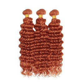 Orange Deep Wave Bundles Color 350 Ginger Orange Bundles Wet and Wavy Double Weft Brazilian Human Hair Extensions Soft and Silky Light Orange Bundles for Woman 24 26 28 inch