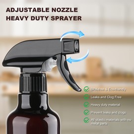 Hethyo Spray Bottles 12oz Plastic Spray Bottle for Hair Mist/Stream Heavy Duty Empty Spray Bottles for Cleaning Solutions, Plants, Cooking (12oz-Brown)