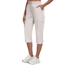 MoFiz Womens Cargo Capris Lightweight Hiking Pants 6 Pockets Quick Dry Casual Outdoor Trip Loose Shorts Ash Gray M