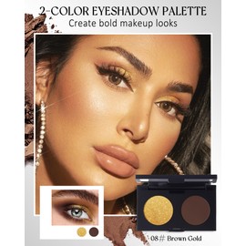 Eyeshadow Makeup Palette, 2 Colors Brown Matte & Gold Glitter Shimmer Metal Diamond Eye Shadow Powder, Highly Pigmented Long Lasting Waterproof Make Up Palette, Eye Makeup Gift for Women Girls - 08#