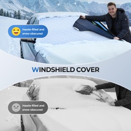 FLORICH Car Windshield Cover for Ice and Snow Heavy Duty Fabric with Side Mirror Cover,Standard Winter Frost Hail Protector for Most Car, Truck, SUV, Van and MPV (66x 47Inch)