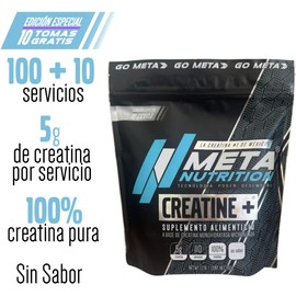 Meta Nutrition Creatina Monohidratada Micronizada Pura. 550gr, 110 Porciones Edición Limitada. Sin Sabor, Pre-workout