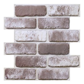 COMSTICKC 3D Brick Wall Panels, Faux Brick Peel and Stick Wall Panels, 10 Pcs of 12"X12", Small Size Thin PVC Brick Self Adhesive Fake Brick Paneling Brick Backsplash for Interior Wall Decor