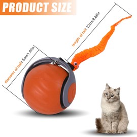 Keggaen Interactive Rolling Cat Toy Balls, Automatic Cat Toy Interactive Dog Ball with Two Tails Two Speed Adjustment, Moving Ball for Dogs for Bored Indoor Cats Exercise (Orange)