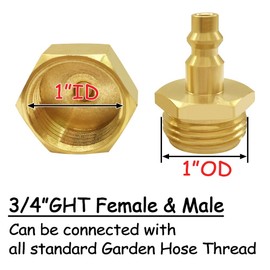 Uenede RV Winterize Blowout Brass Adapter Kit, 1/4" Air Quick Connecting Plug to 3/4" GHT Male & 3/4" GHT Female Thread (Pack of 4)