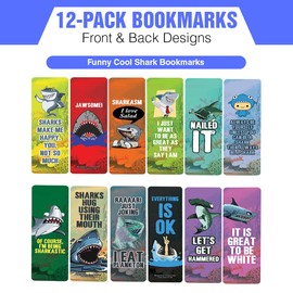Creanoso Funny Cool Shark Bookmarks (2-Sets X 6 Cards) – Daily Inspirational Card Set – Interesting Book Page Clippers – Great Gifts for Adults and Professionals