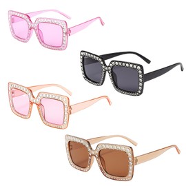 YREYBN Elton John Glasses, 4 Pairs Disco Sunglasses with Rhinestones, Oversized Glasses for Women, Funky Glasses for Party, Beach, Daily Wear,