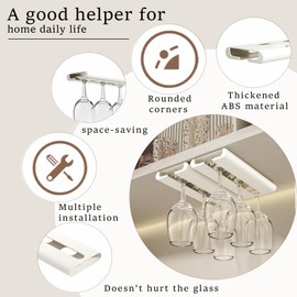 Vaisoeny 2Pack Wine Glass Holder - Under Cabinet, No Drilling Installation, Stemware Rack, Glass Hanging Rack for Kitchen and Bar (White)