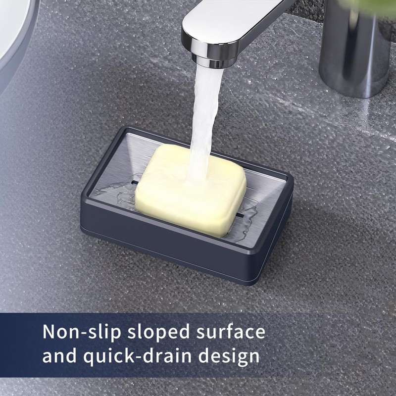 FIESONO Soap Dish Tray with Drain, Stainless Steel Soap Bar