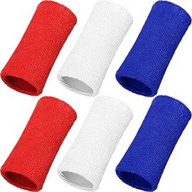 6 Inch Wrist Sweatband Sport Wristbands Elastic Athletic Wrist Bands for Sports (Red, White, Dark Blue)