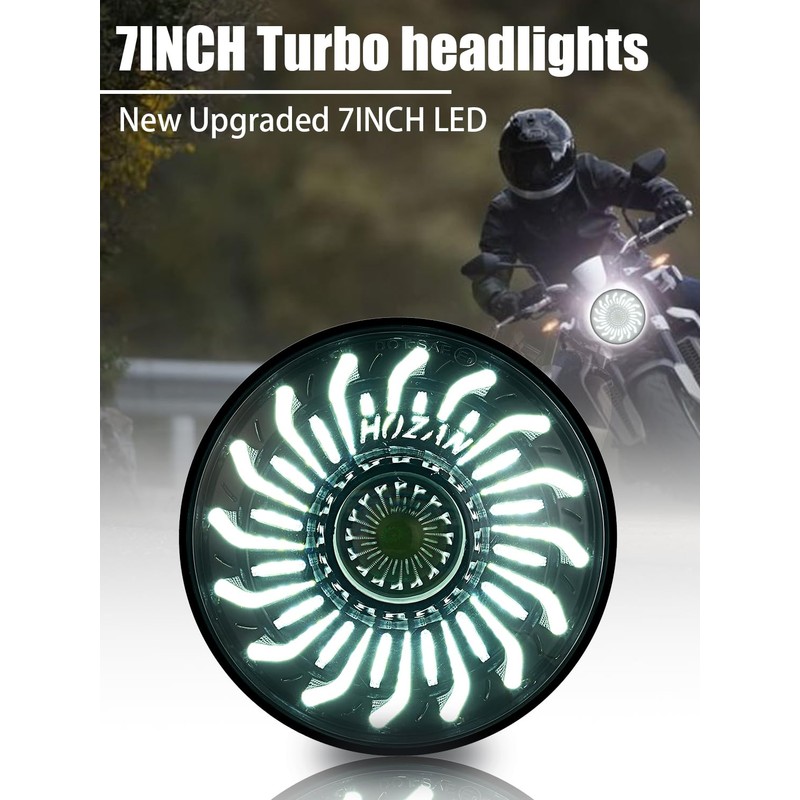 HENGTUAOTO 7" LED Motorcycle Headlight with White/Amber chrysanthemum petal DRL