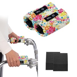 Universal Walker Hand Grip Padded Covers Non-Slip Cushion Foam for Folding Wheelchair Rollator Crutch Handle Pads 2-Pack Yellow flower