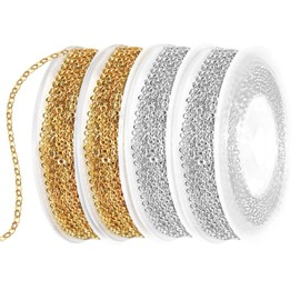 HONQX Gold Silver Chain for Jewellery Making, 40 Feet Necklace Chains Jewelry Bracelet Chain for Jewellery Making Supplies 2mm