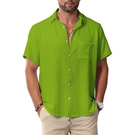 KYKU Neon Green Shirts for Men Summer Breathable Button Up Shirt with Pocket M