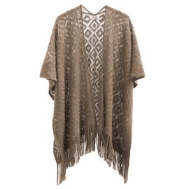 Women's Poncho Knitted Scarf and Wraps with Fringes Stole Festive Knitted Cape Cardigans Lightweight, khaki, Unit size