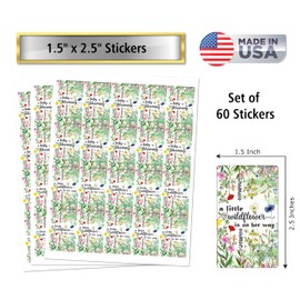 60 Wildflower Baby Shower Mini Candy Bar Wrapper, Baby in Bloom, Blooming Miniatures Chocolate Candy Bar Stickers Decorations, Candy Not Included. Made in USA