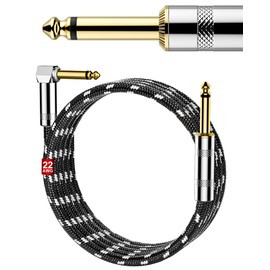 Guitar Cable 6ft(1.8M) ,22AWG OFC Core,Nylon Braided Electric Instrument Cable with 1/4 Inch TS Right Angle to Straight, Quarter Inch Cable, Guitar Cord 6 FT for Mixer, Microphone, Mandolin, Pro Audio