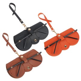 Ldirect 3 Pack Leather Sunglasses Bags, Soft Slim Eyeglass Cases Portable Glasses Cases Holder Sunglasses Pouch (Black Brown Orange)