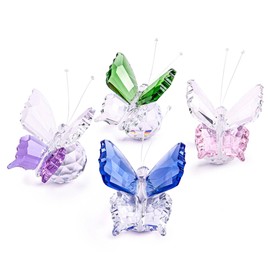 H&D Hyaline&Dora 4 Pieces Flying Crystal Butterfly with Ball Base, Cut Glass Ornament Statue, Animal Figures Collection Home Wedding Office Table Decoration