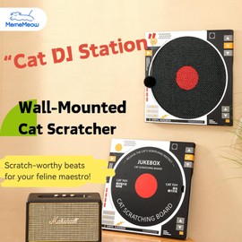 MemeMeow CD Cat Scratcher – Retro Record Player Design,Fun & Durable Scratching Pad for Cats,Eco-Friendly Cardboard,Interactive Cat Toy for Music Lovers & Stylish Home Décor