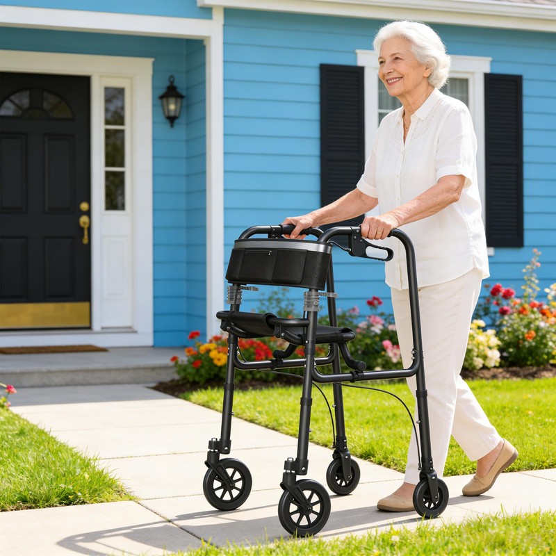 Walkers for Seniors, 4 Wheel Rollator Walker with Seat Supports
