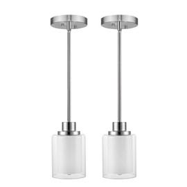 Eidonta 1-Light Mini Pendant Light Fixtures, 2-Pack Modern Hanging Ceiling Light, Adjustable Height, Brushed Nickel Pendant Lighting with Dual Glass for Kitchen Hallway