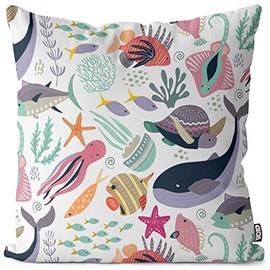 VOID Sea Creatures Fish Children's Cushion Cover Sofa Cushion Decorative Outdoor Cushion Decorative Cushion Cover Size: 50 x 50 cm