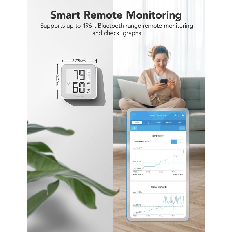 GoveeLife E-Ink Bluetooth Thermometer Hygrometer, Smart Digital Indoor Wireless Temperature