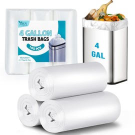 Small Trash Bags 4-Gallon: Unscented Bathroom 4 gallon Trash Bag Strong Small Garbage Bags for Bathroom Office Wastebasket - Clear Trash Liners (105 Count,15L)