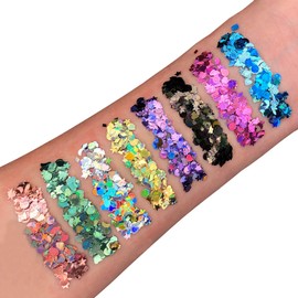 Holographic Glitter Shapes by Moon Glitter - Rose Gold - Cosmetic Festival Makeup Glitter for Face, Body, Nails, Hair, Lips - 3g