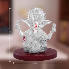 DIVINITI 999 Silver Plated Four Hands Lord Ganesha Statue for Car Dashboard Ganpati Idol for Luck & Success Ekdant Murti for Mandir, Office, Home Decoration, Puja & Spiritual Gift 6x7.5M