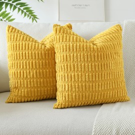 JOTOM Set of 2 Corduroy Soft Striped Cushion Covers 45x45 cm Decorative Throw Pillow Covers Square Cushion Case Home Boho Decor Pillow Cases for Couch Sofa Bedroom 18x18 Inch (Mustard Yellow)