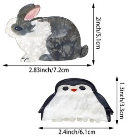 2 PACK Rabbit Hair Clip, Penguins Hair Claw Clips Cute Bunny Animal Hair Claw Clip for Women Girls Acetate Hair Claw Hair Accessories Easter Gift