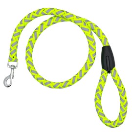 Padded Dog Lead Reflective with Handle, 1.2 m x Diameter 2 cm, for Daily Walking and Training, Suitable for Small, Medium and Large Dogs (Neon Yellow)