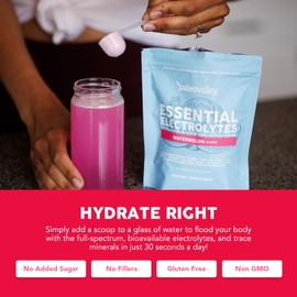 Paleovalley Essential Electrolytes Powder - Full Spectrum Watermelon Electrolyte Powder for Hydration, Energy and Muscle Recovery - No Sugar Added - 30 Servings