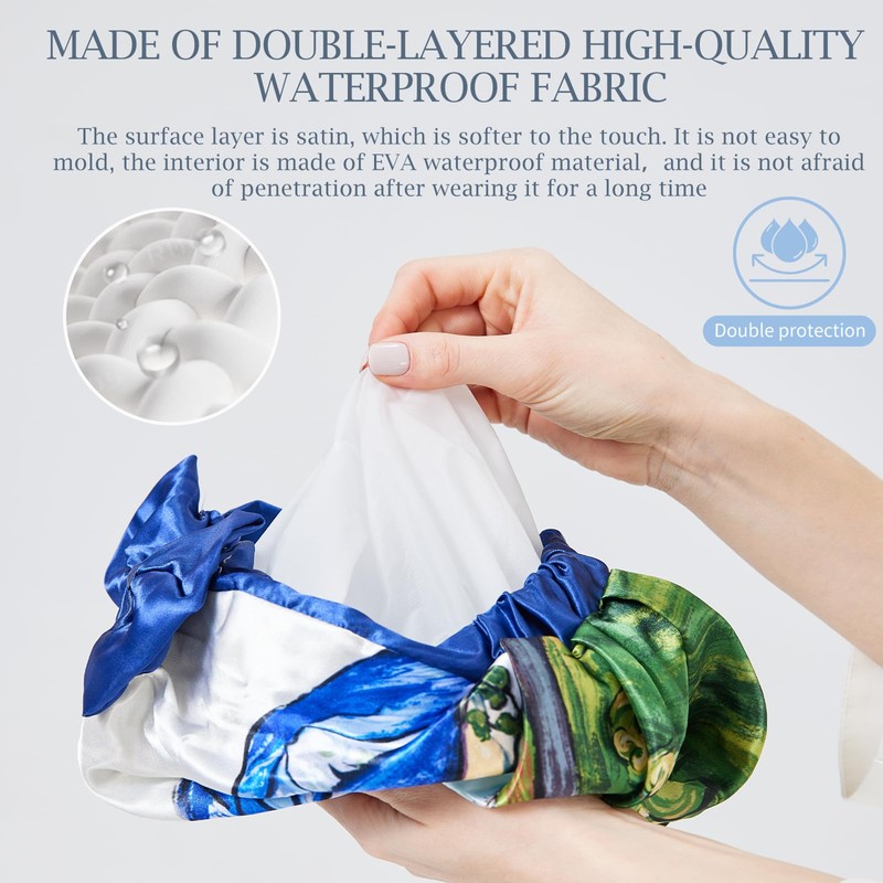 LONGDON HOMEONE Shower Caps,6 PCS Patterns Show Cap,Double Layer Waterproof