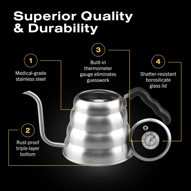Bean Envy Pour Over Coffee Kettle - 40 oz, Stainless
