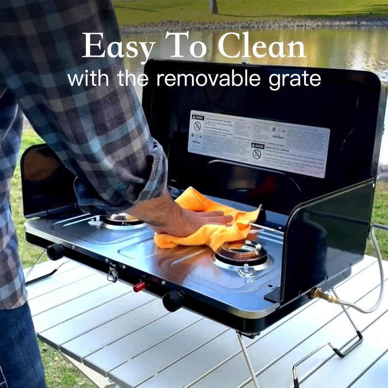FineFlame Camping Stove, 2 Burners Portable Propane camp Stove with