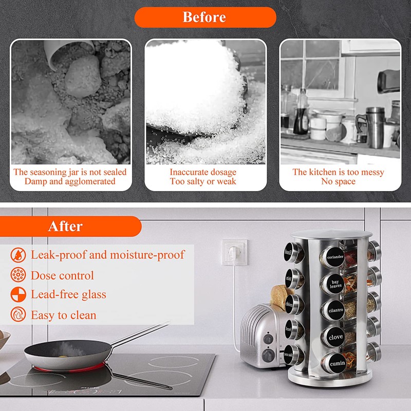 DOUBLE 2 C Revolving Spice Rack with 20 Jars, Rotating